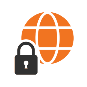 business VPN with secure remote access showing globe and lock icon representing encrypted connection to office network for remote employees